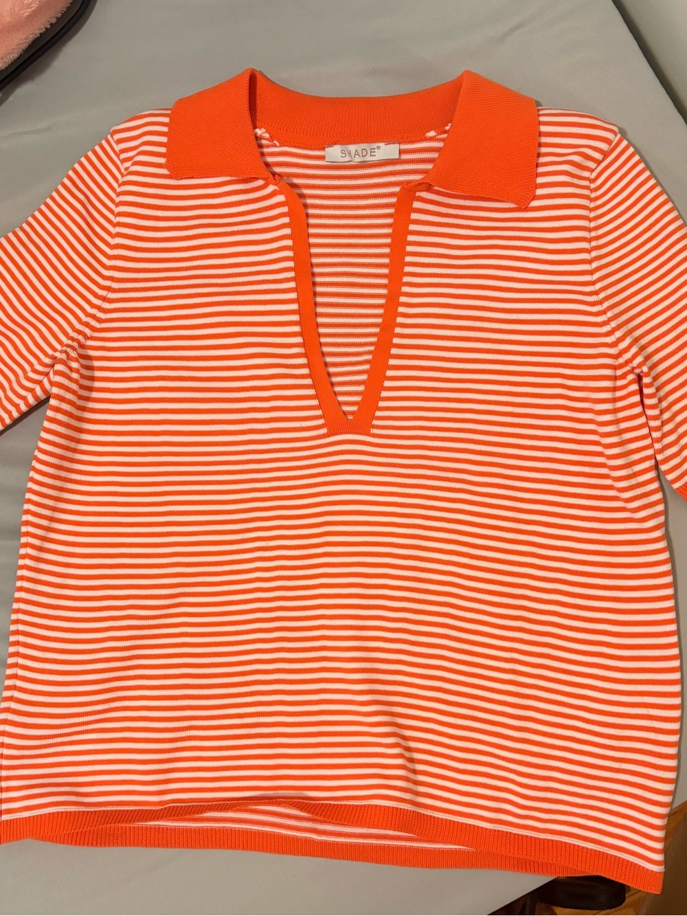Jade Orange and White Striped Short Sleeve Polo Tee